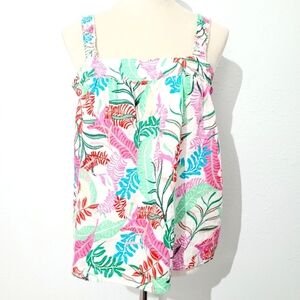 Cynthia Rowley Womens Tank Top Size M 100% Linen Colorful Tropical Leaf Print